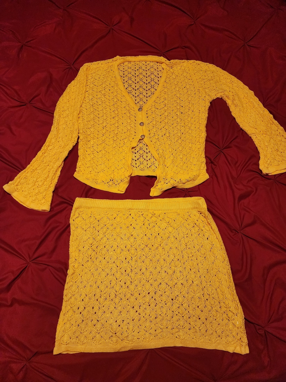 Yellow Crochet Knit Mini Skirt